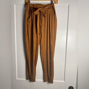Mi Ami faux suede tie waist high rise joggers